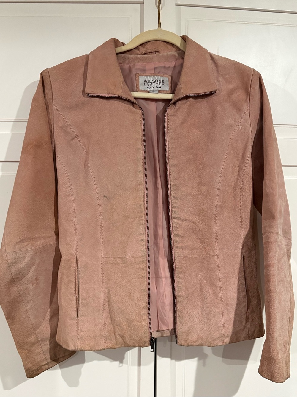 Wilsons Leather Dusty Pink Suede Zip-Up Jacket